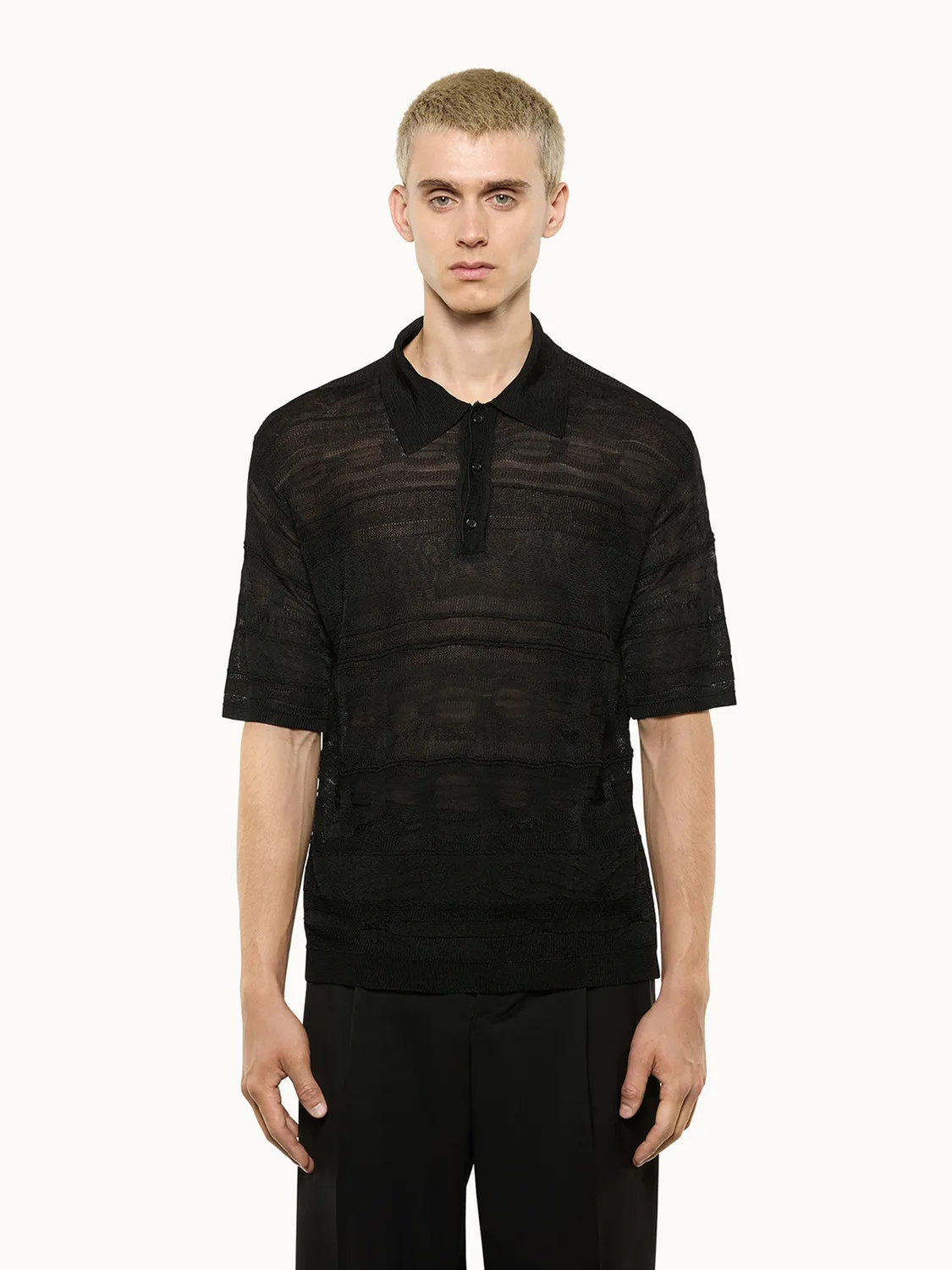 Laneus Jacquard polo sort viskose