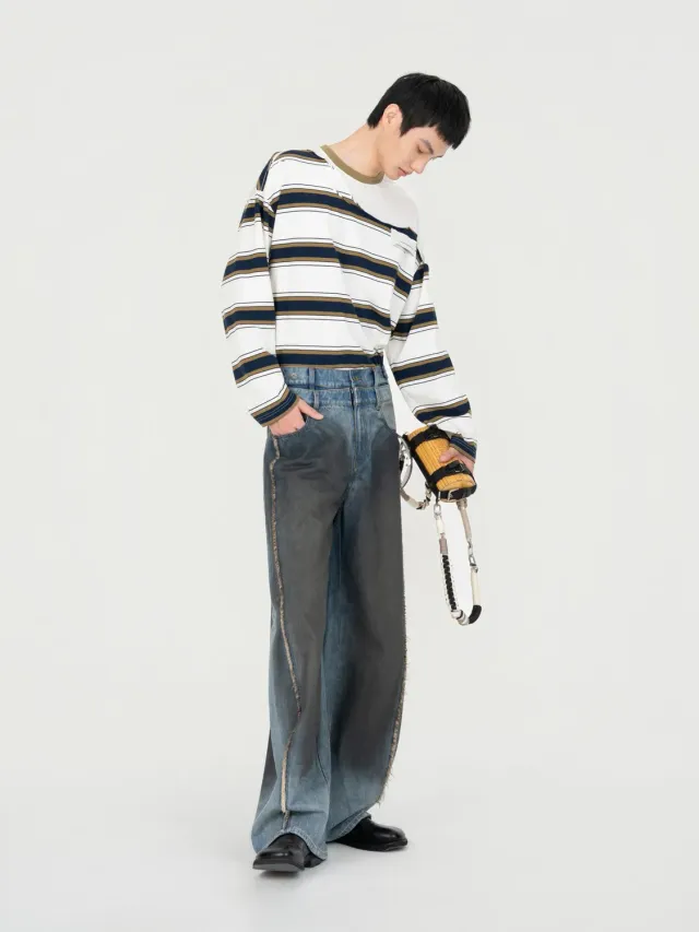 Feng Chen Wang Double Waist Gradient Indigo jeans blå fade