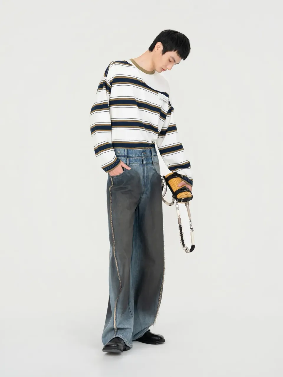 Feng Chen Wang Double Waist Gradient Indigo jeans blå fade