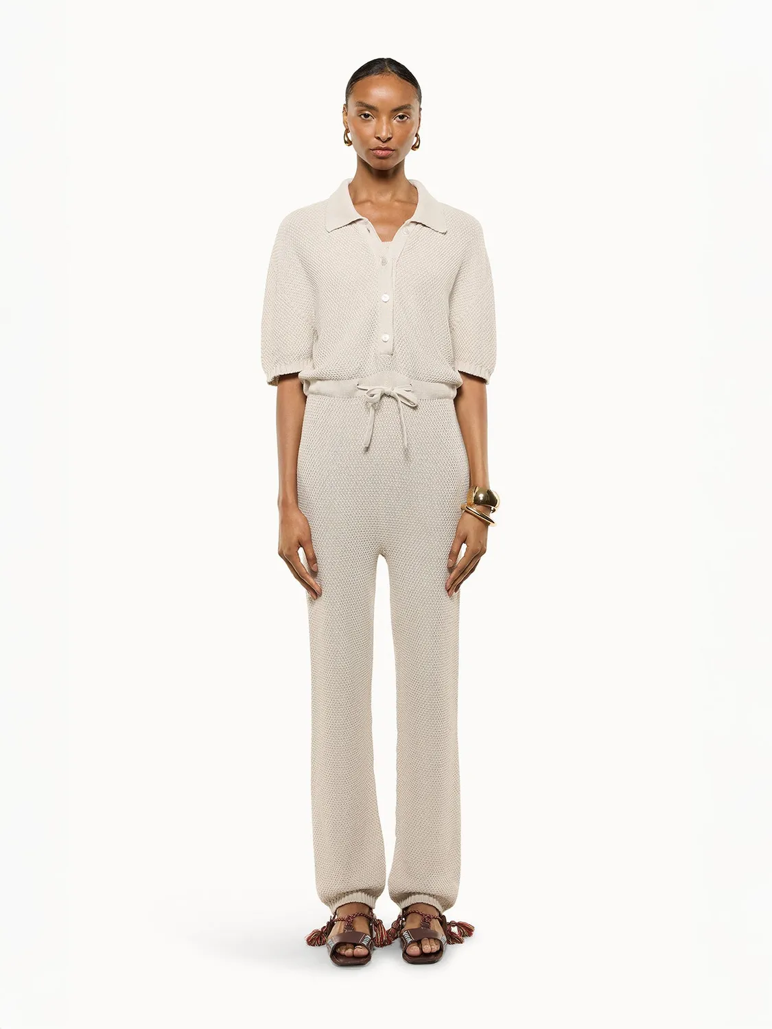 Laneus Knit jumpsuit creme bomuld bindebælte