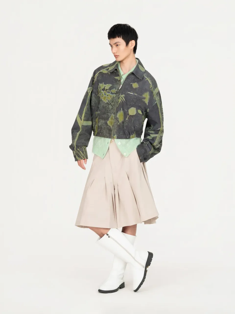 Feng Chen Wang Cropped jakke plantefarvet grå