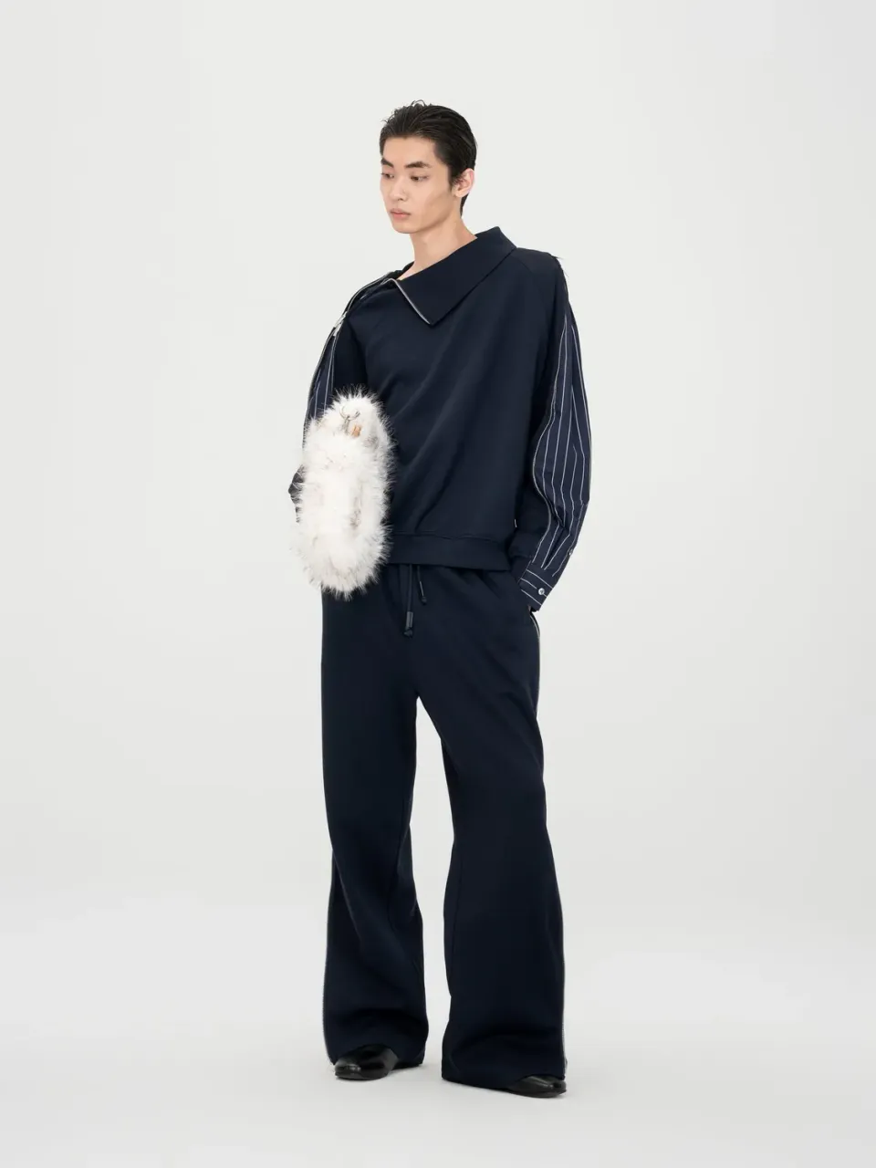 Feng Chen Wang 2-in-1 Navy Striped Patchwork sweatshirt