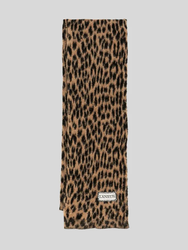 Laneus Brushed Leopard Print tørklæde natural uldmix
