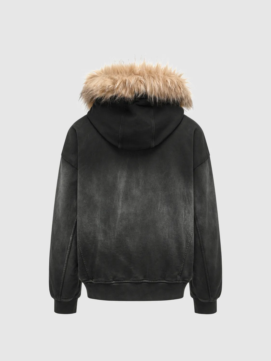 Feng Chen Wang fur-trim zip-up hoodie sort-grå