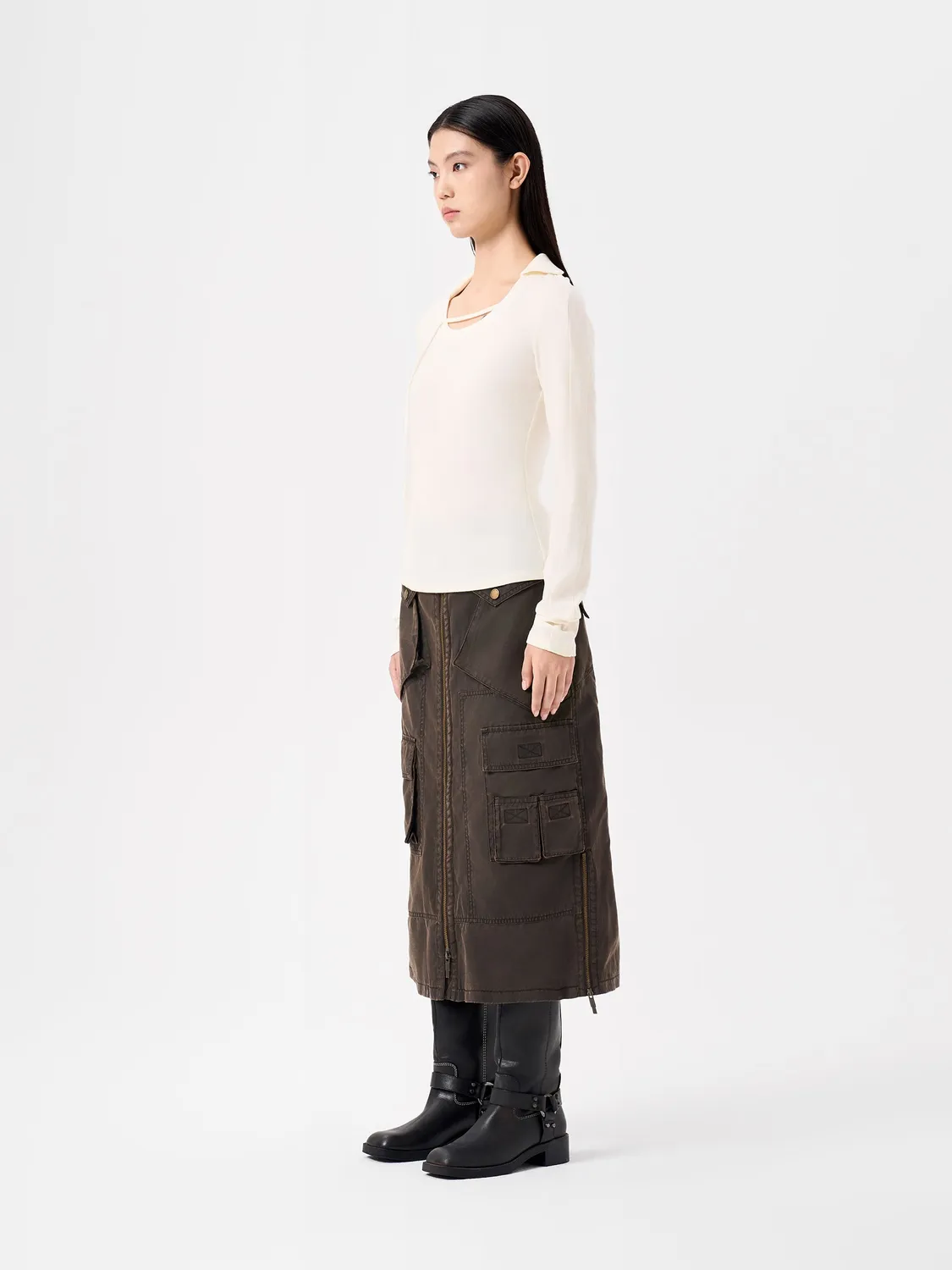 Feng Chen Wang White Crew Neck langærmet top hvid
