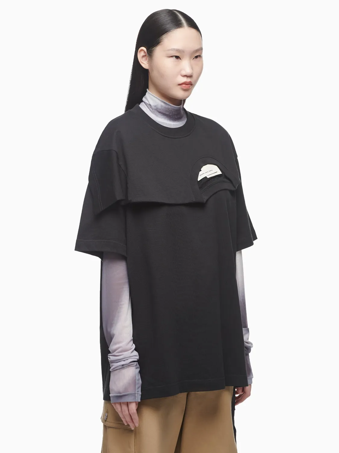 Feng Chen Wang Double Crew Neck T-shirt sort bomuld