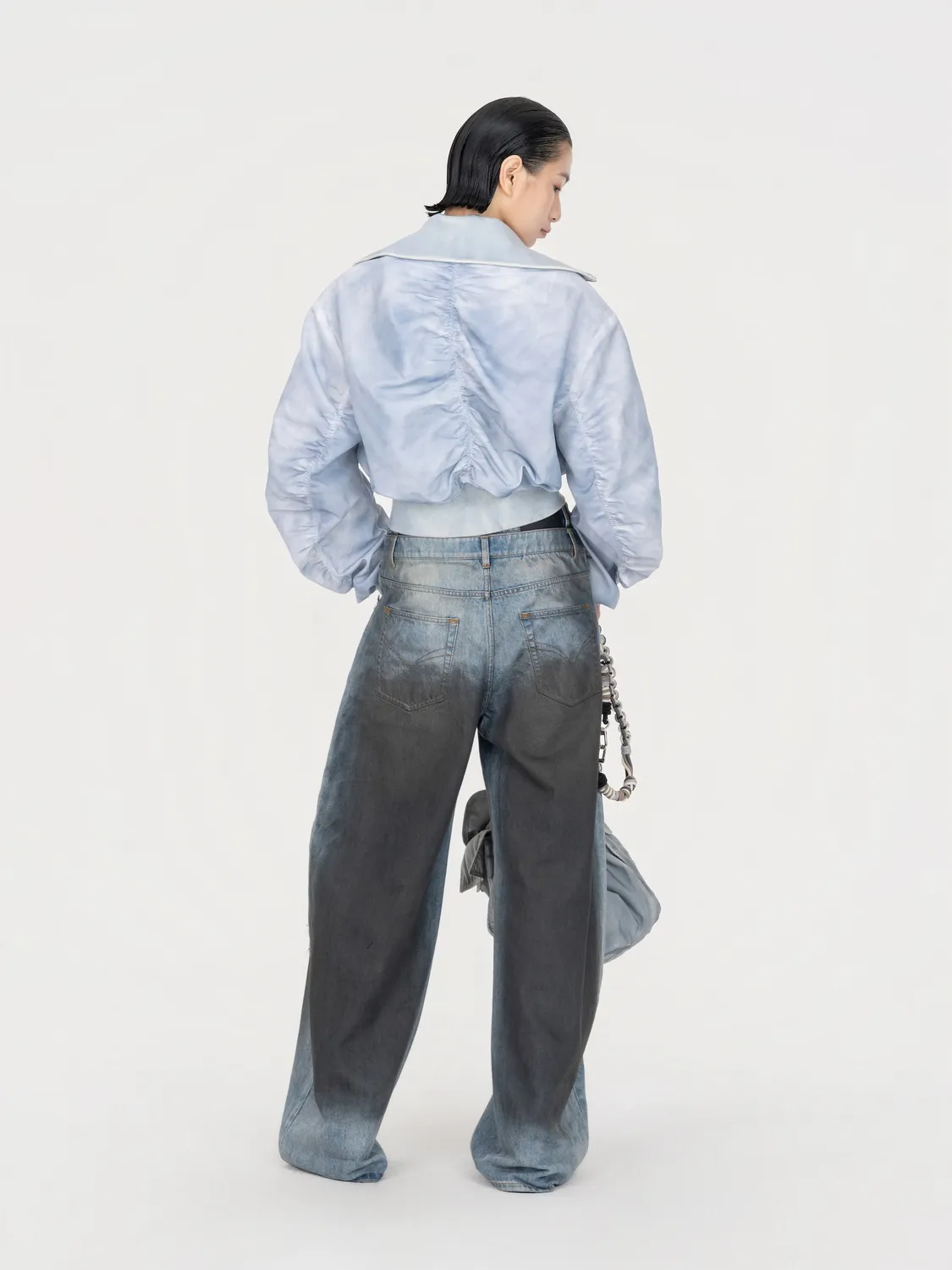 Feng Chen Wang Spray Painted jakke lyseblå crop