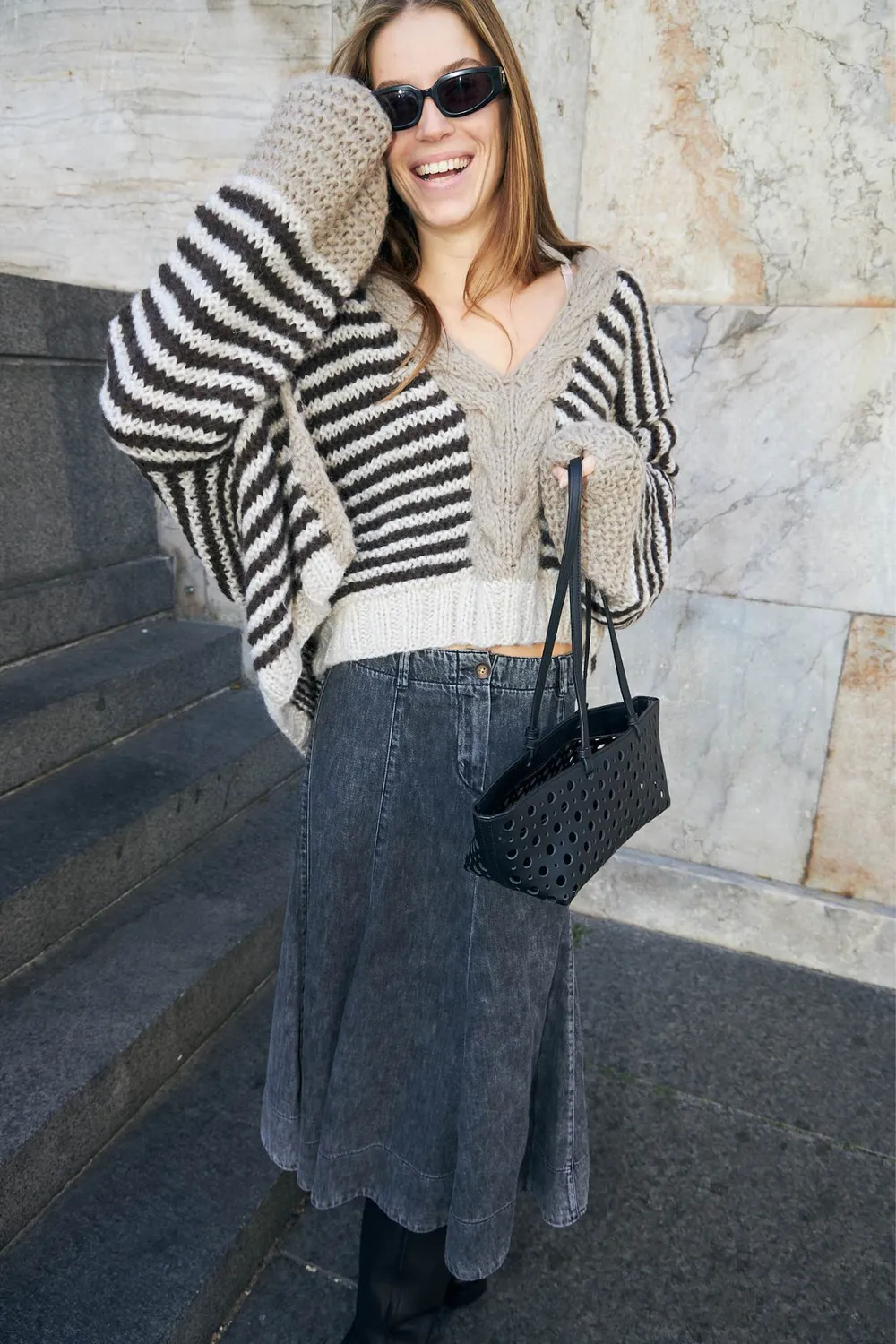 DAWNXDARE Luisa Stripe cardigan 856 Mocca mohair