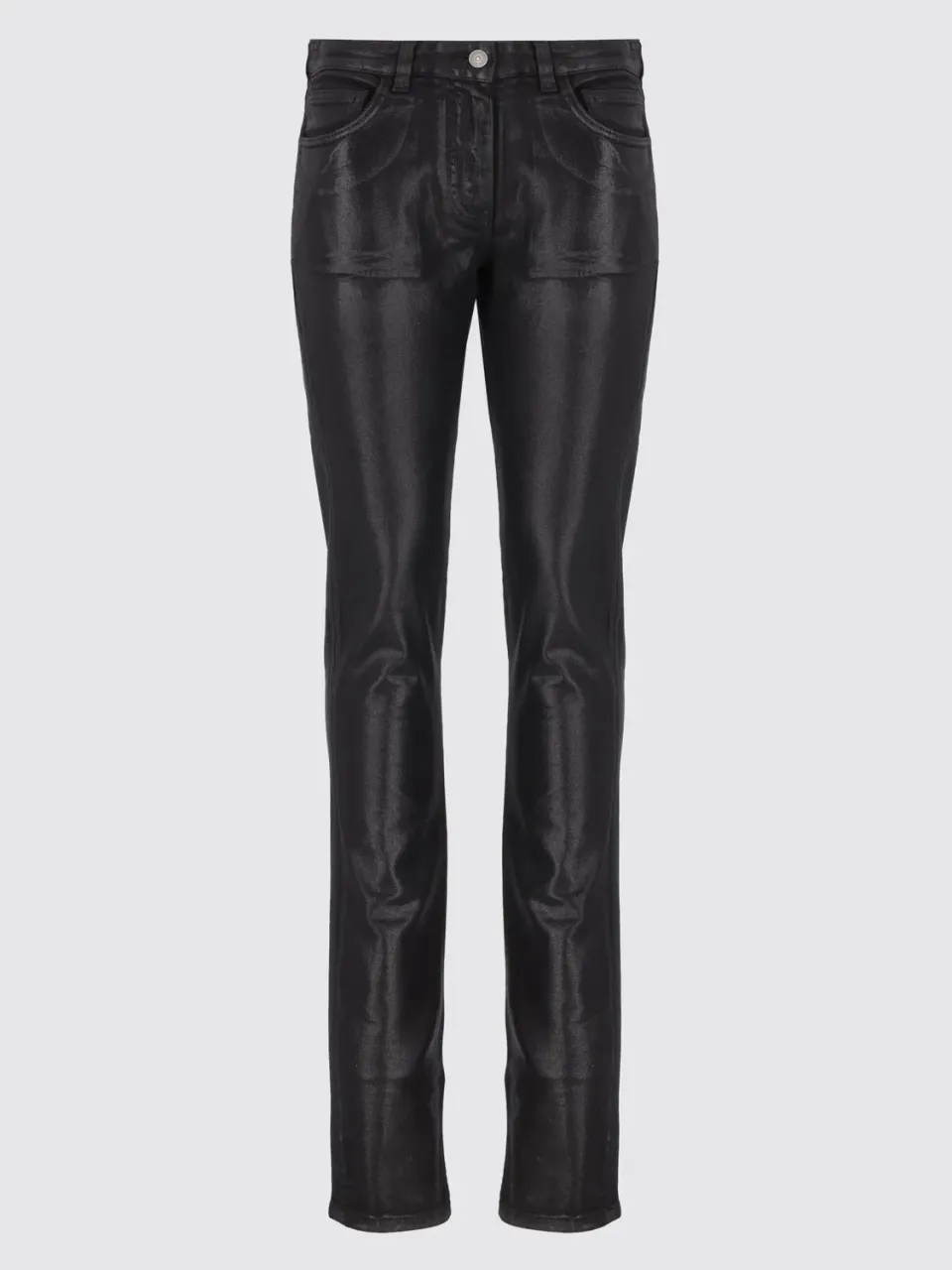 Laneus Coated jeans læderlook sort slim