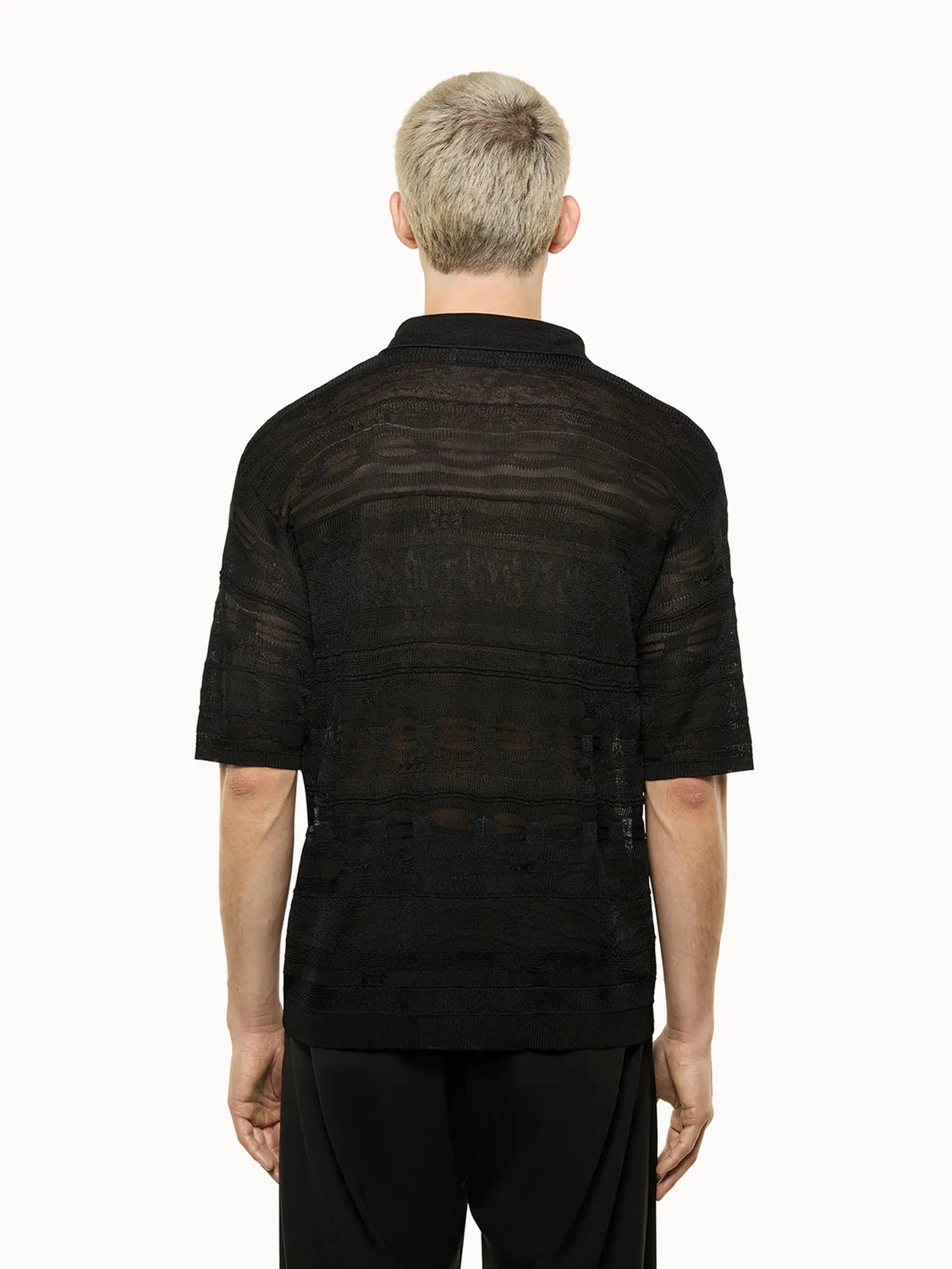 Laneus Jacquard polo sort viskose