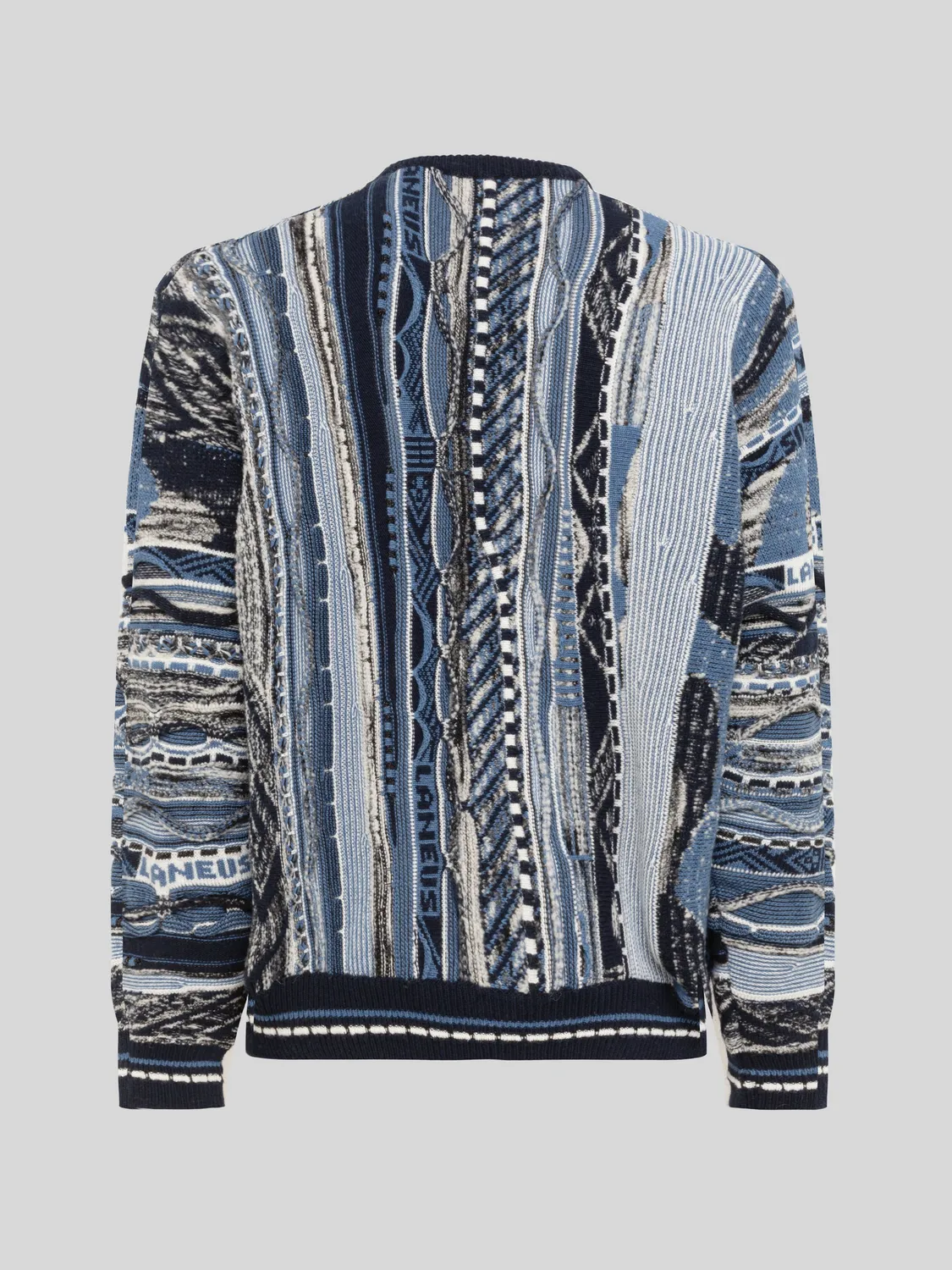 Laneus strik blå jacquard boxy merinould
