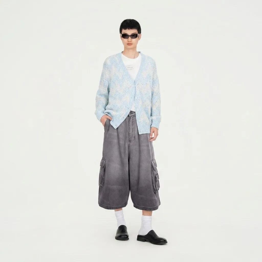 Feng Chen Wang Oversized Denim Cargo Trouser cargobukser blå