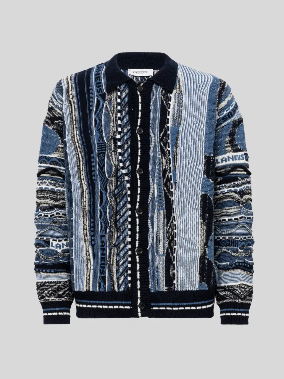 Laneus boxy cardigan jacquard merino blå