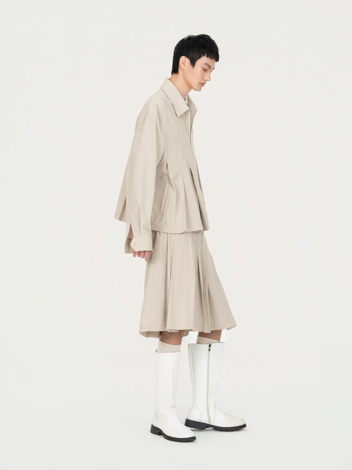 Feng Chen Wang Pleated skjortejakke beige plisseret