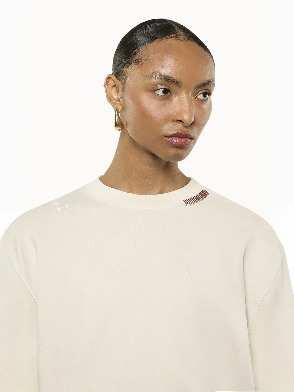 Laneus Crew Neck Cotton Sweatshirt Cream bomuldssweatshirt