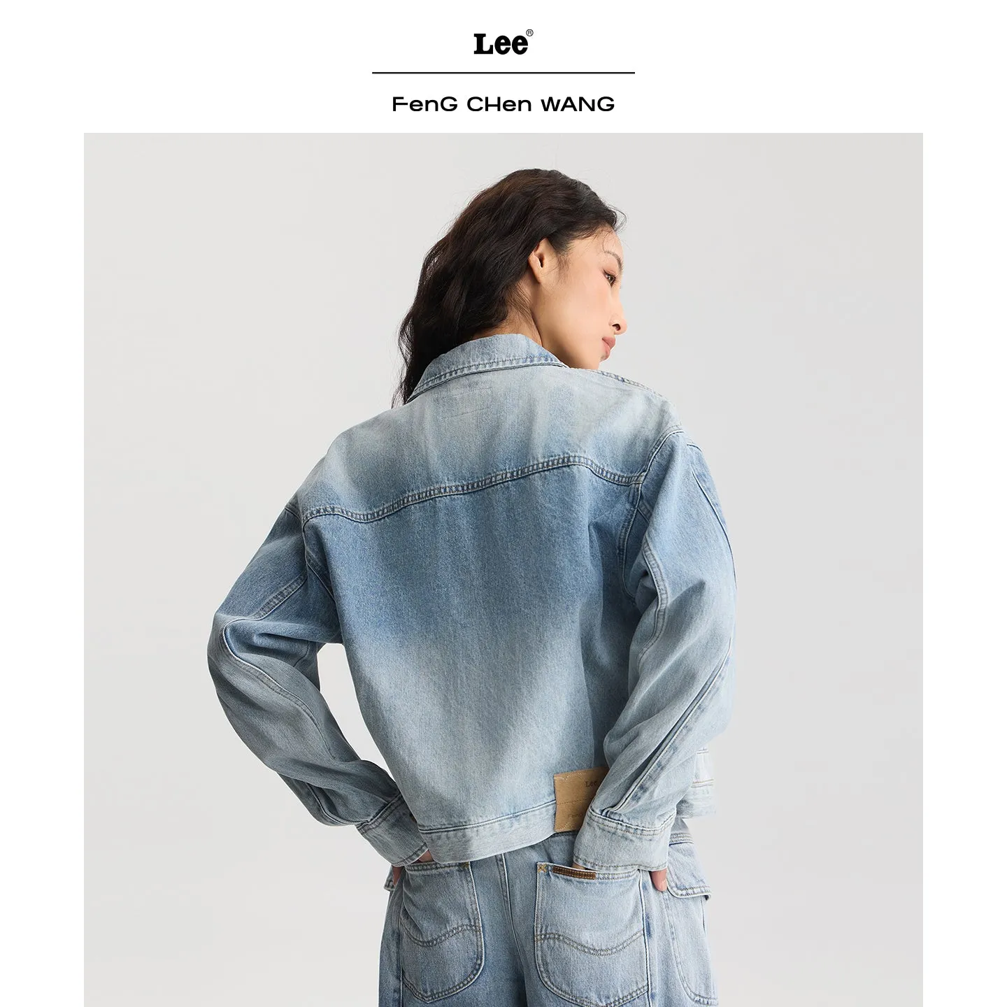 Lee x Feng Chen Wang L/S cropped denimjakke dame S-L lynlås