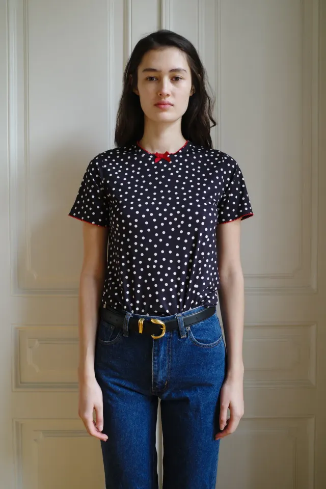 Caro Editions Jersey t-shirt Black Dots stræk prikket