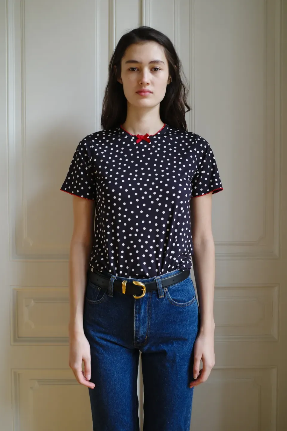 Caro Editions Jersey t-shirt Black Dots stræk prikket