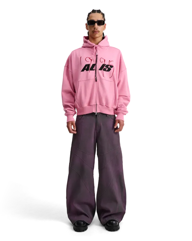 Alis Shen cropped hoodie lynlås pink bomuld