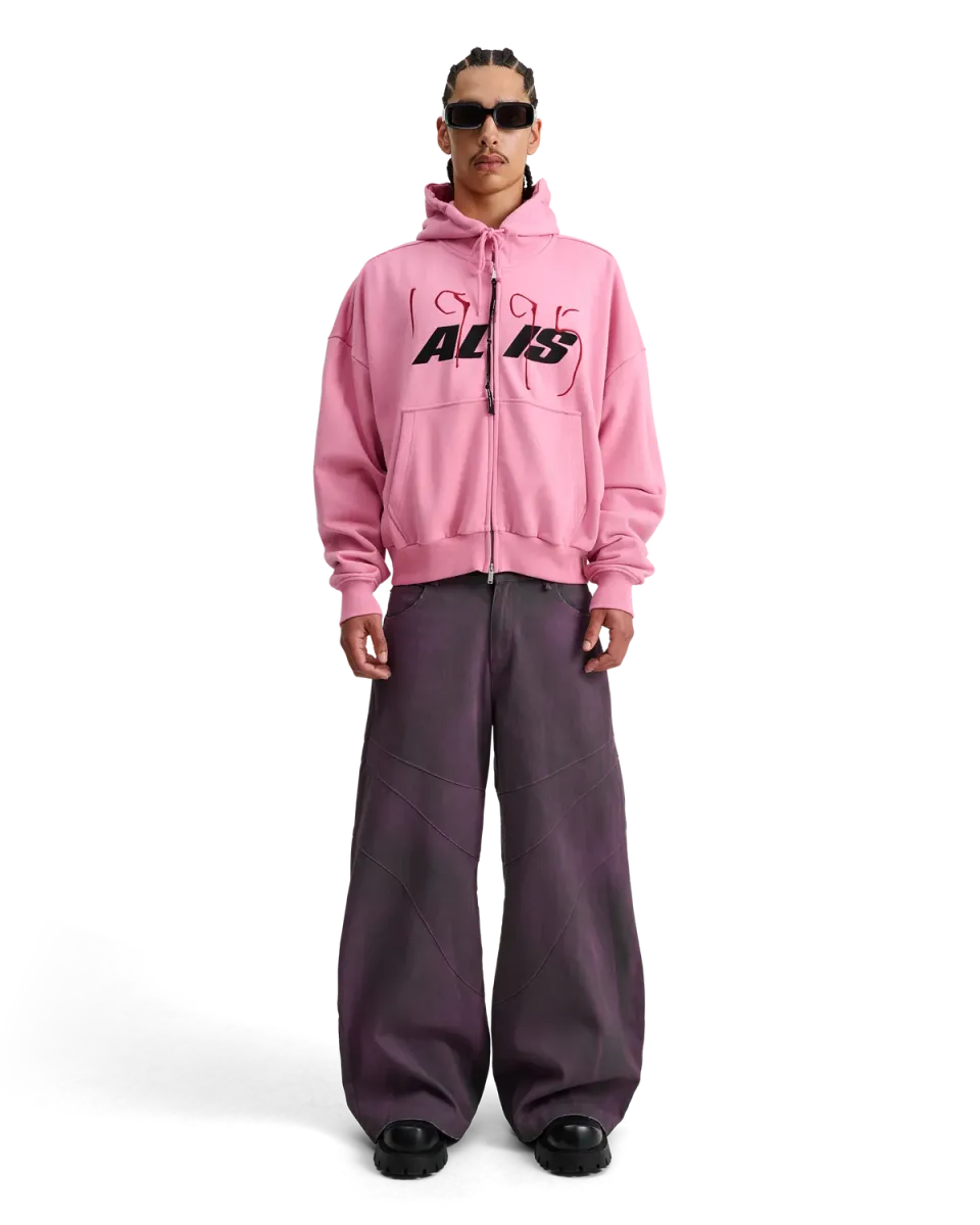 Alis Shen cropped hoodie lynlås pink bomuld