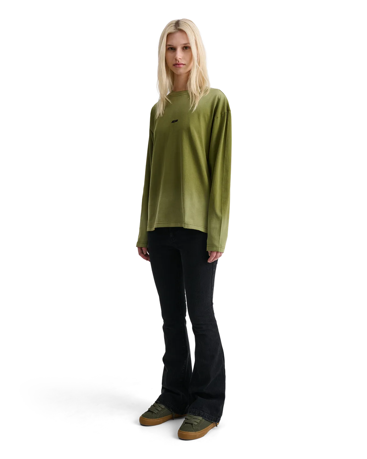 Alis Joshua Logo langærmet t-shirt faded olive bomuld