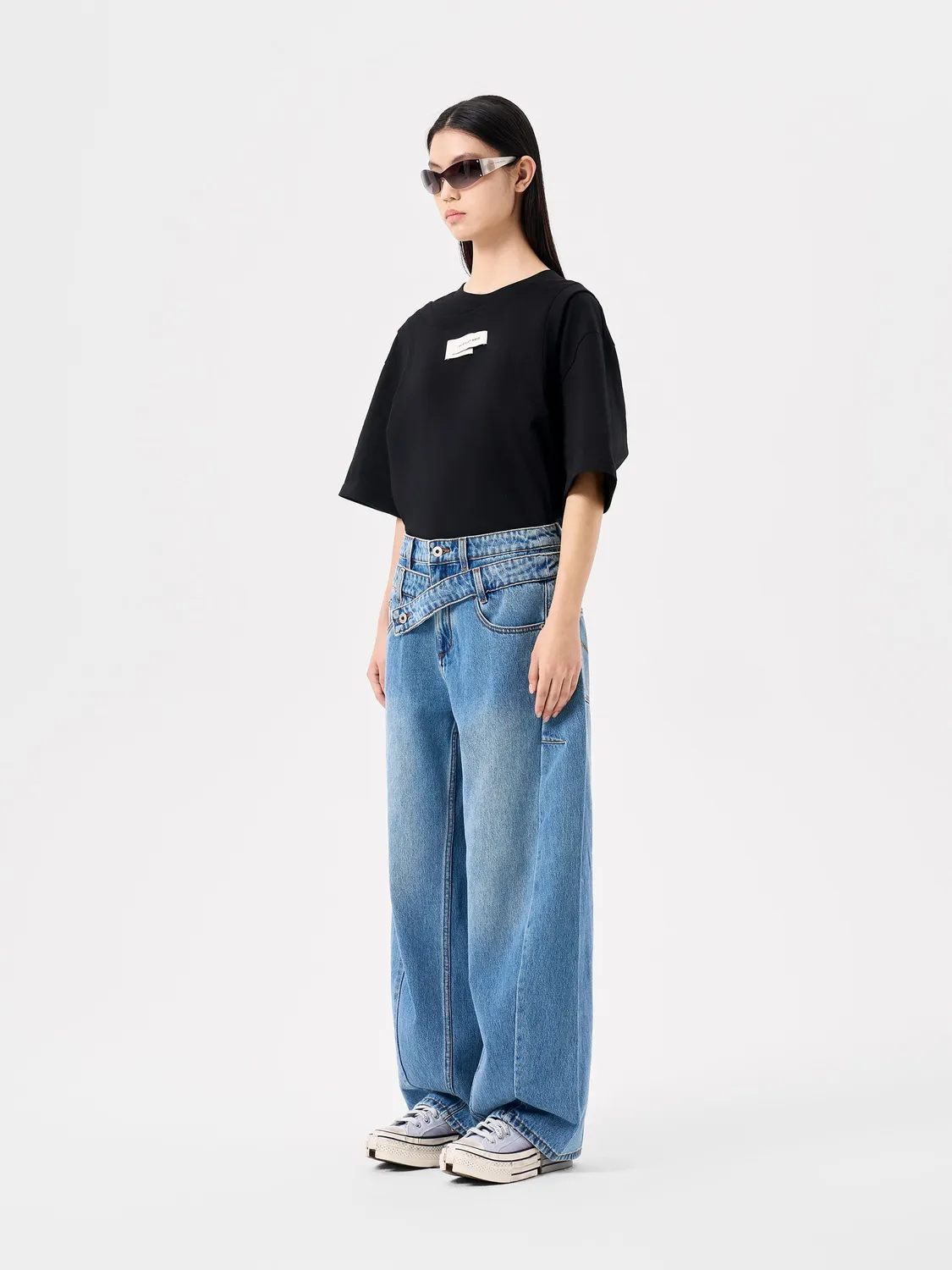 Feng Chen Wang Deconstructed Colorblock jeans blå