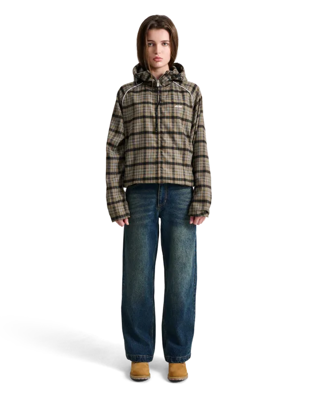 Alis Orby hættejakke Sand/Blue Tartan oversized