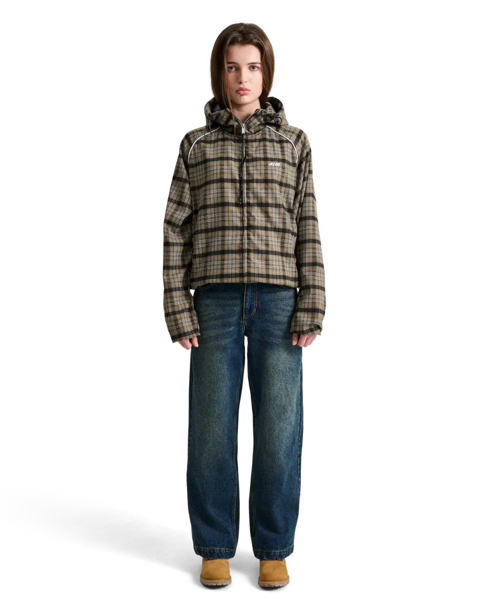 Alis Orby hættejakke Sand/Blue Tartan oversized
