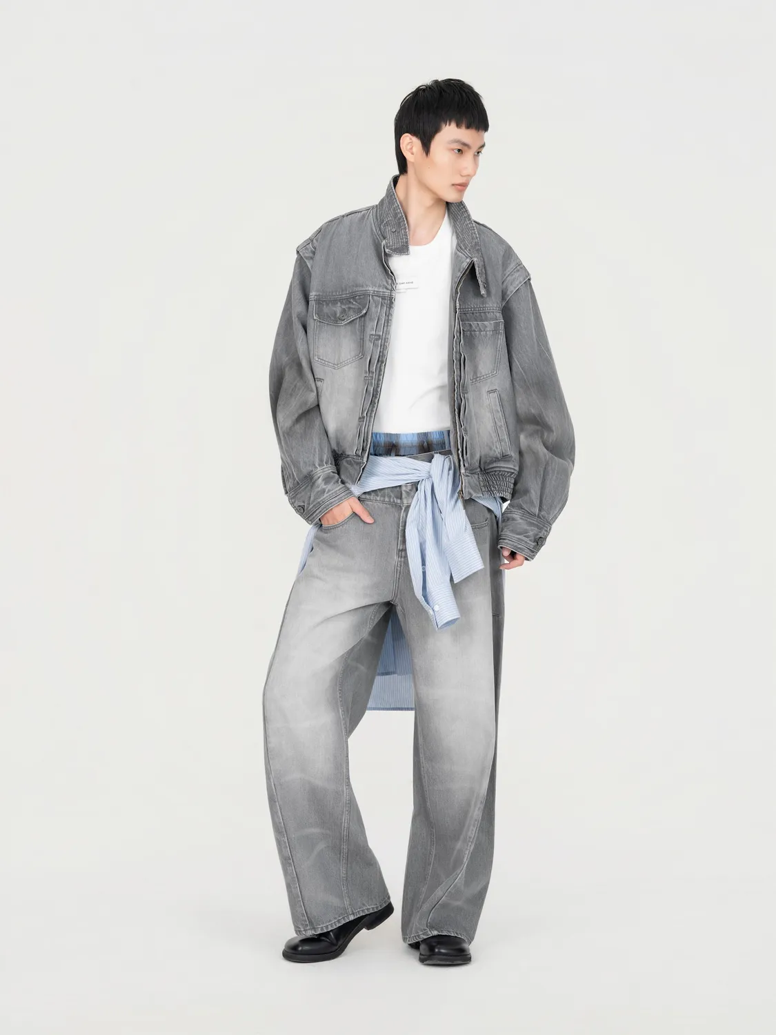 Feng Chen Wang Deconstructed denimjakke grå XS-XL oversize