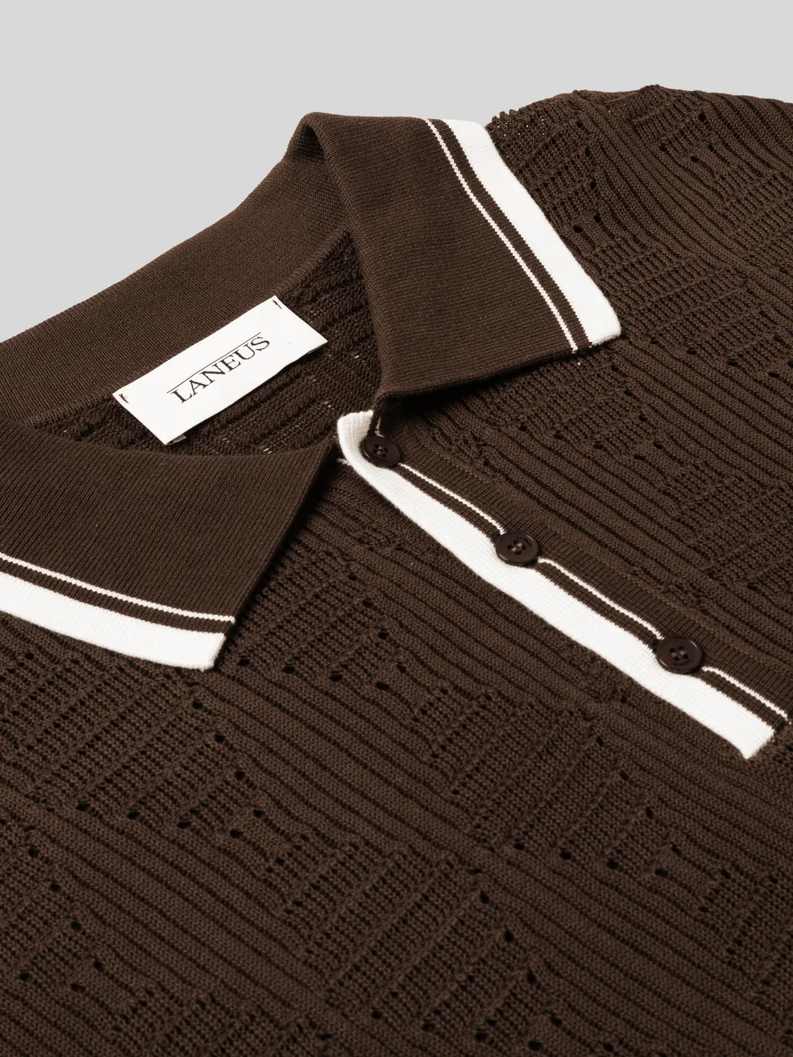 Laneus Openwork Knit polo chokolade bomuld