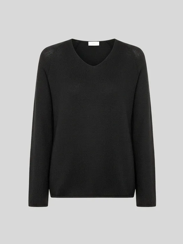 Laneus V-Neck Sweater striktrøje sort bomuld