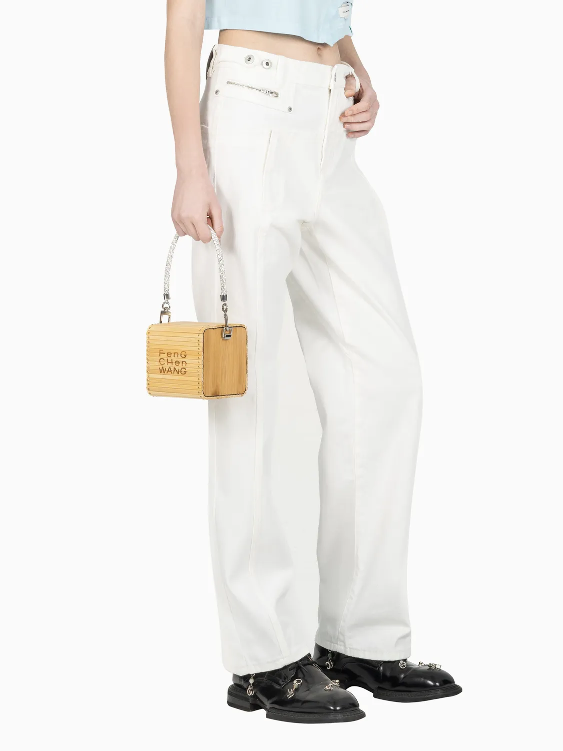 Feng Chen Wang Square Small Bamboo taske OS natur bambus