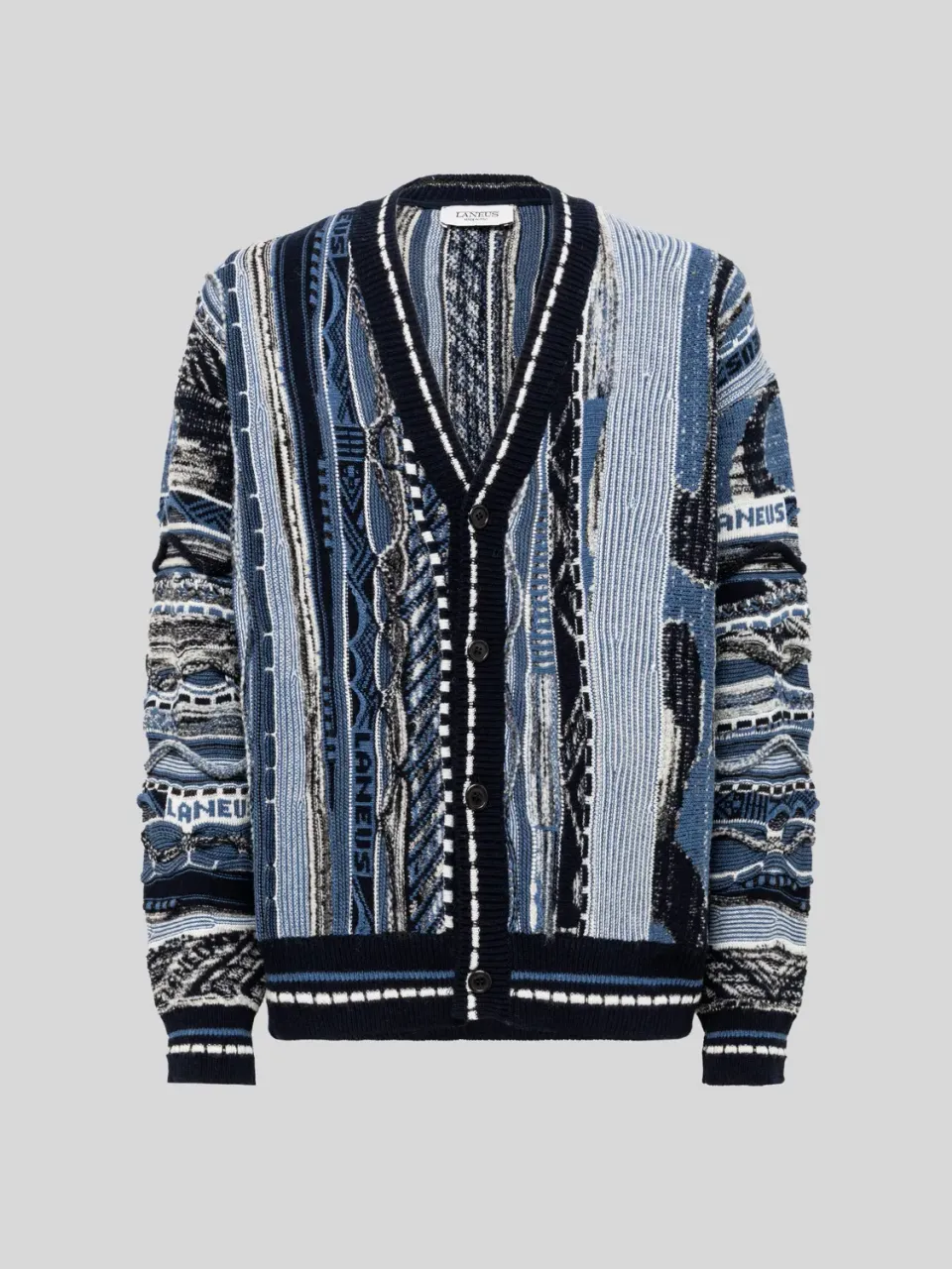 Laneus boxy jacquard cardigan blå merinould