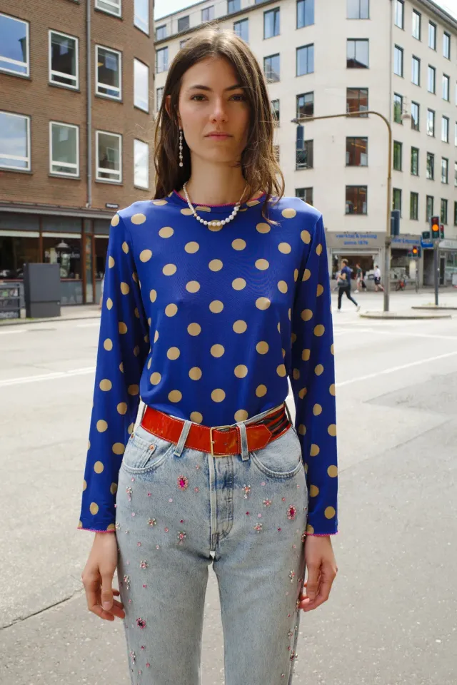 Caro Editions Jersey langærmet blå prikket
