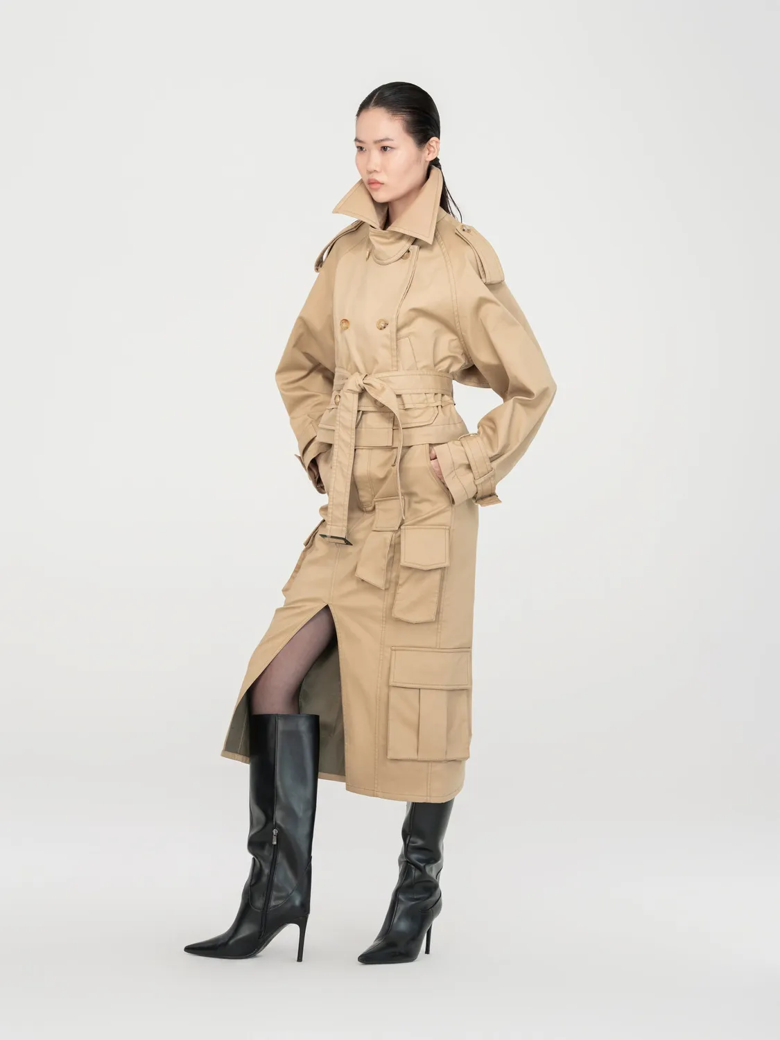 Feng Chen Wang Cropped Trenchcoat jakke khaki kort