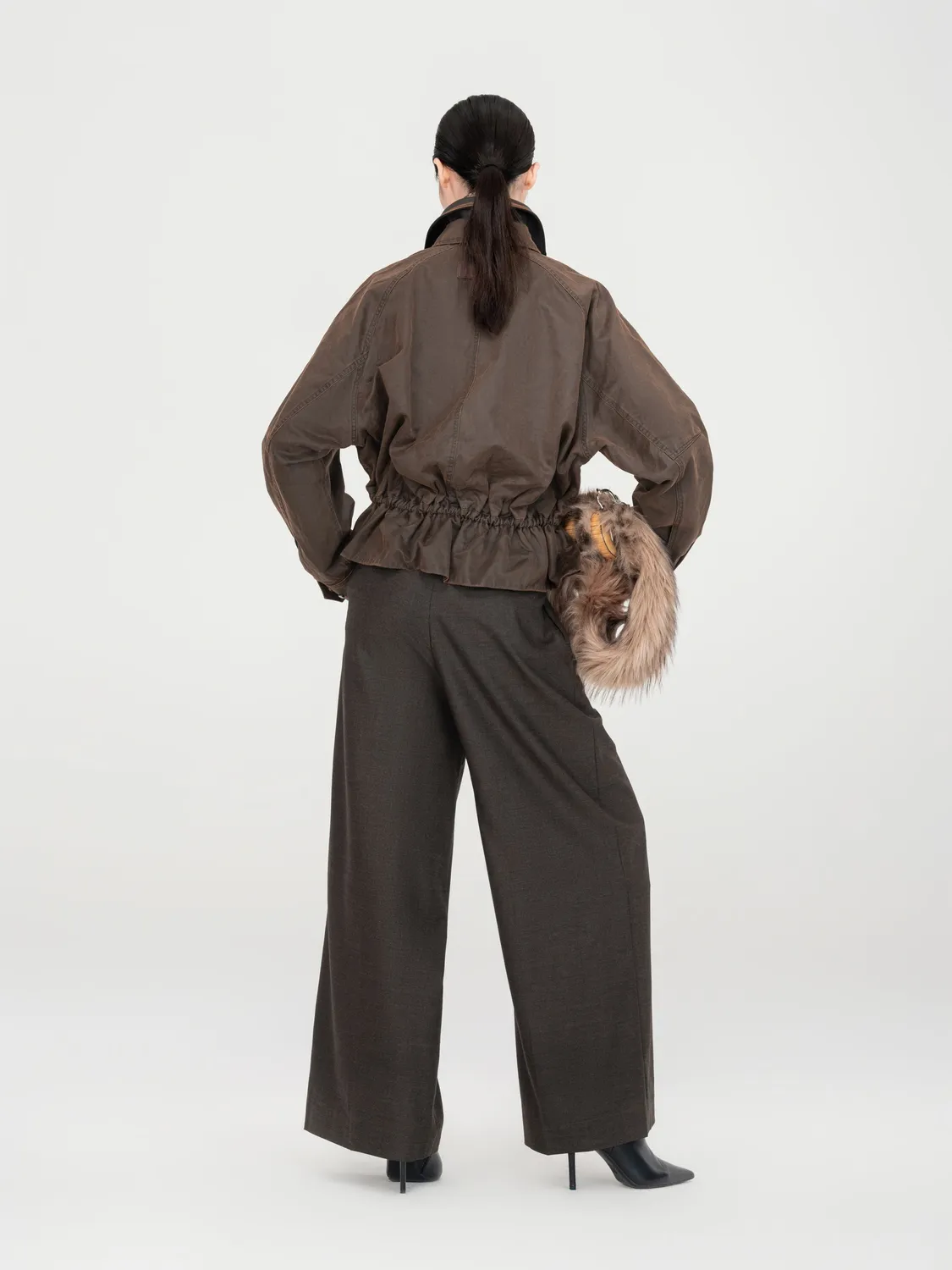 Feng Chen Wang Brown Elastic Waist jakke brun