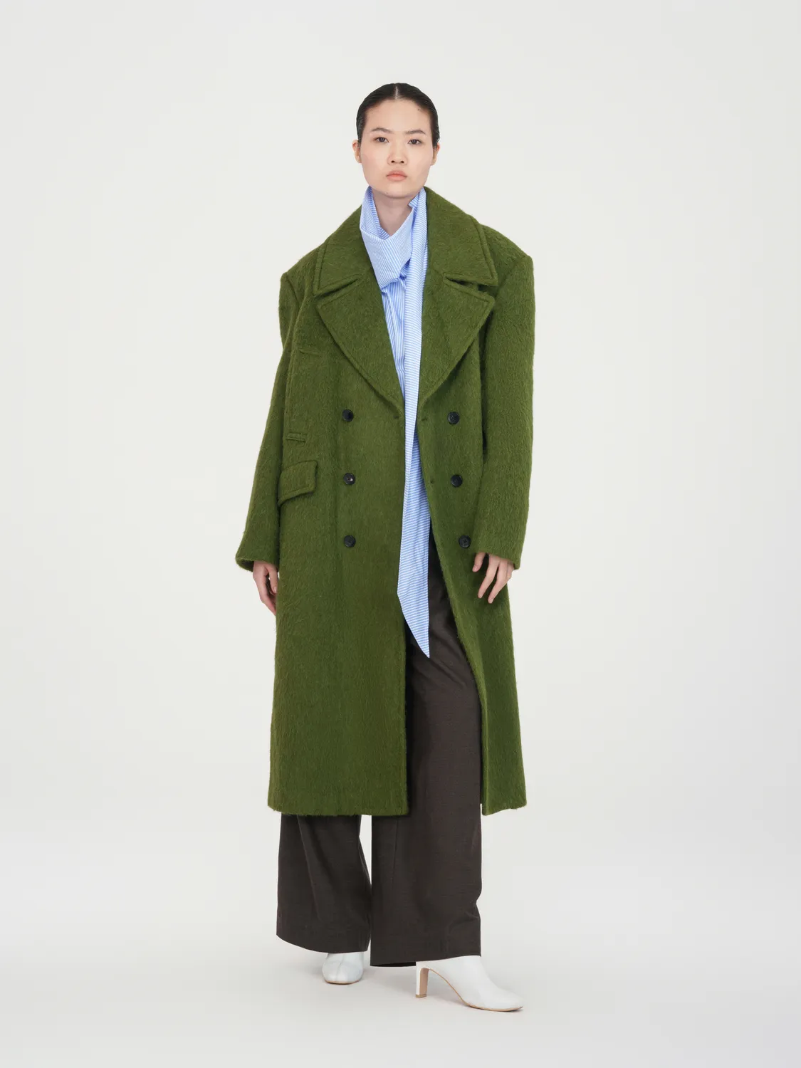 Feng Chen Wang Wool Blend Frakke Grøn Dobbeltknappet