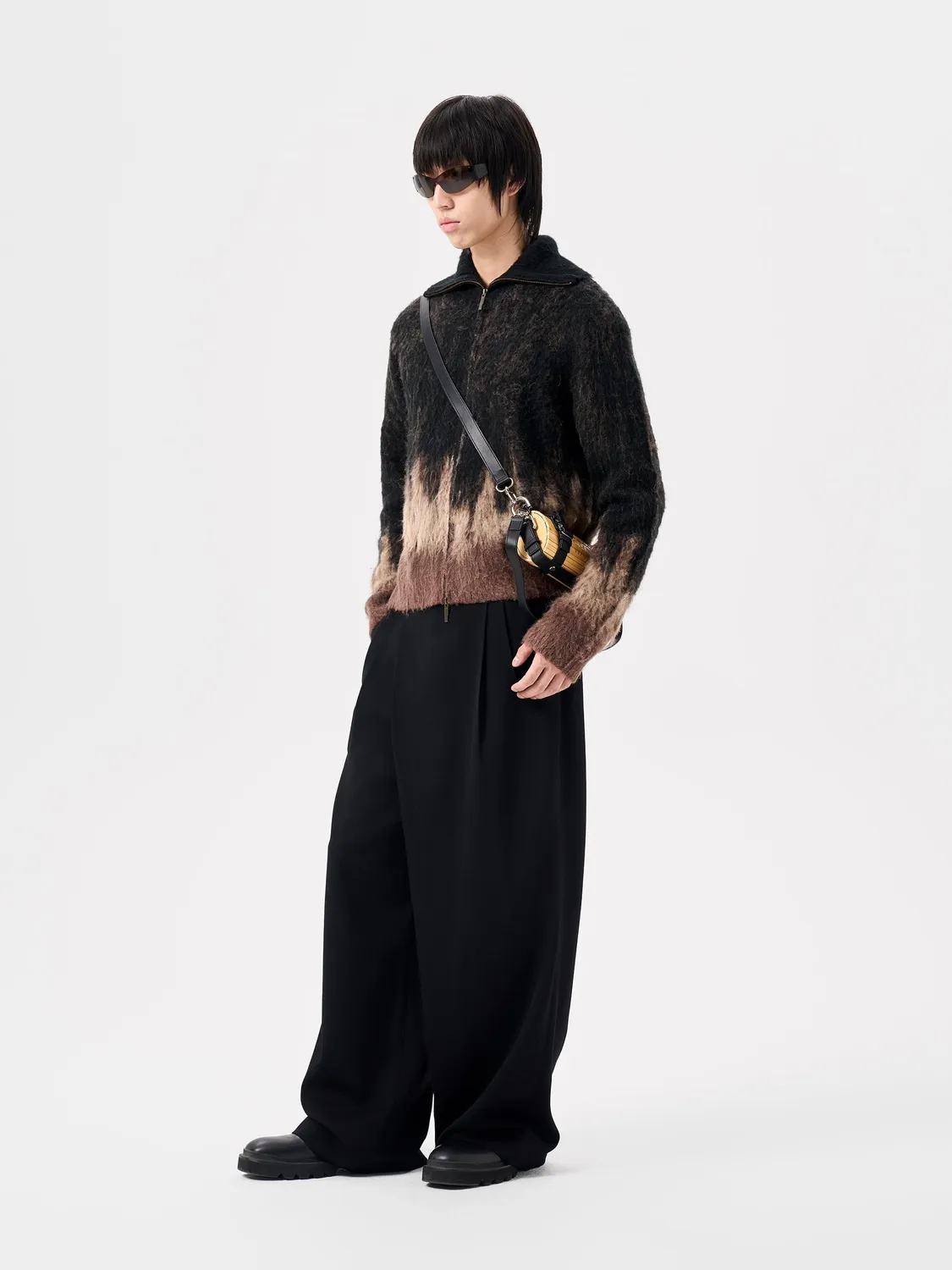 Feng Chen Wang Jacquard Knit Zip-Up Cardigan brun
