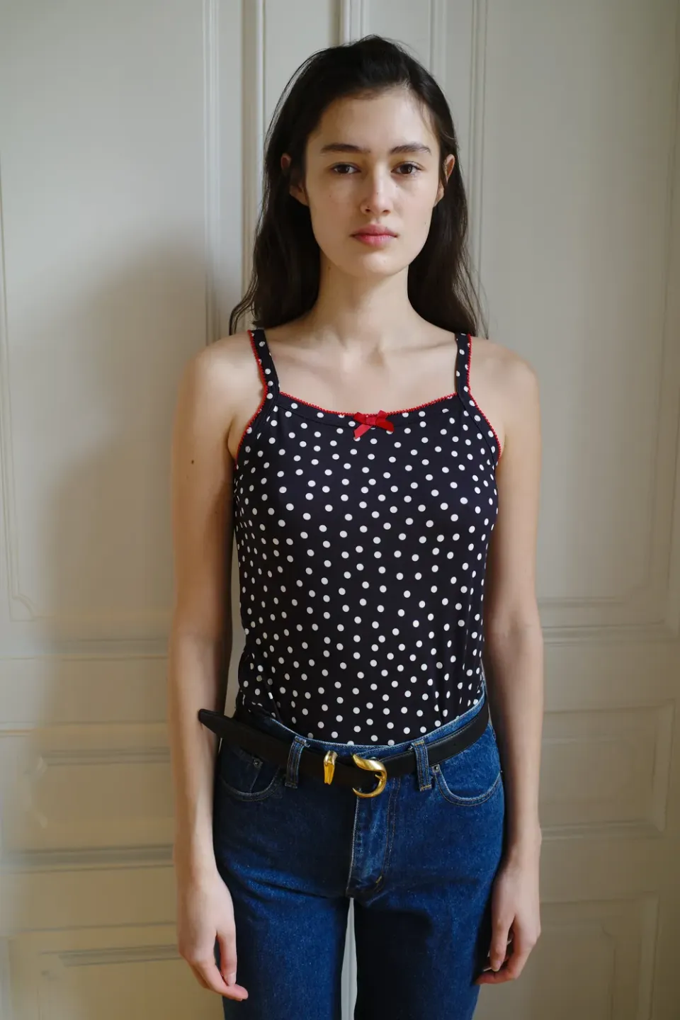 Caro Editions Tank Top jersey sort prikket elastan