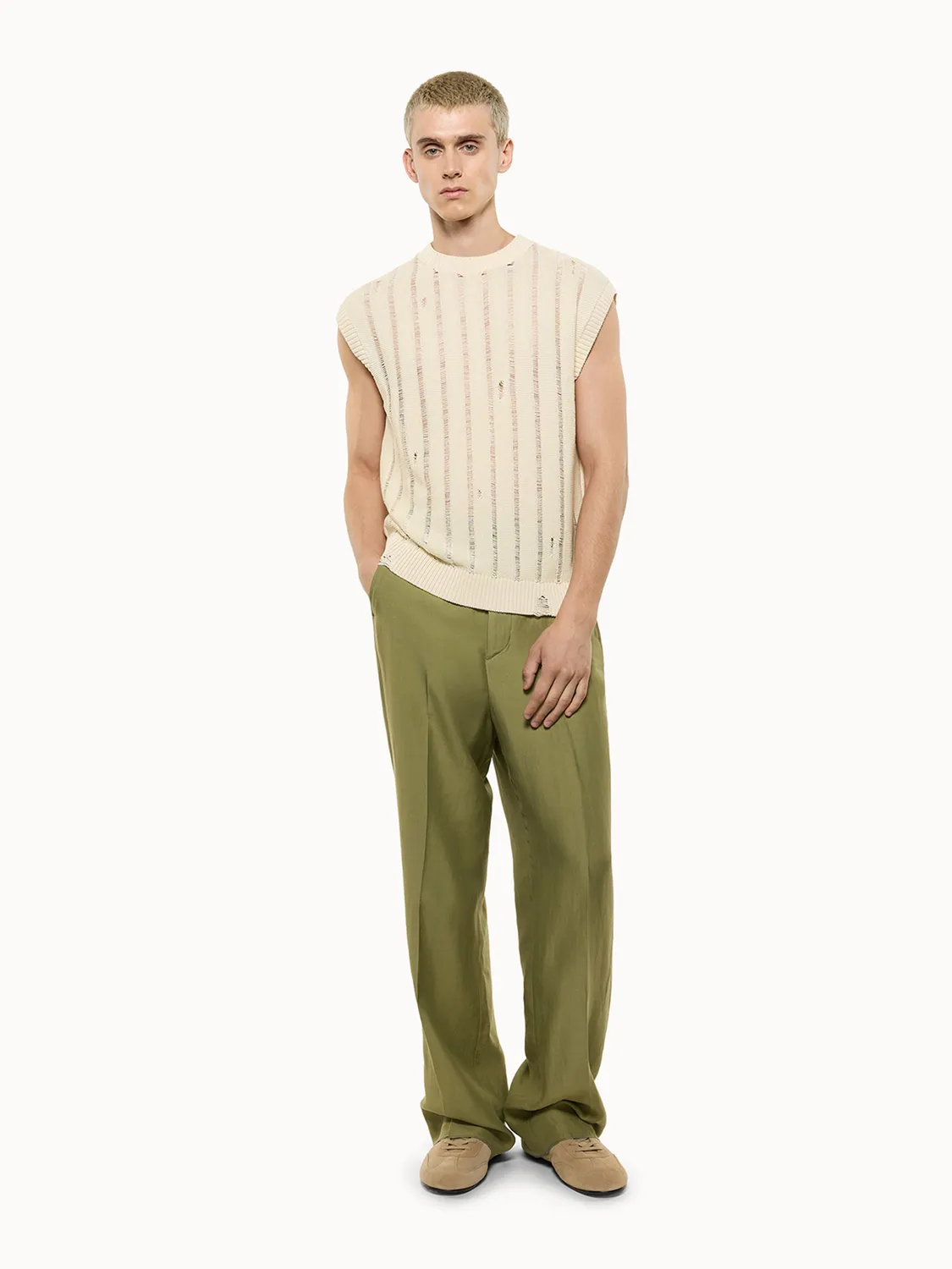 Laneus Destroyed Sleeveless Shirt ærmeløs top beige bomuld