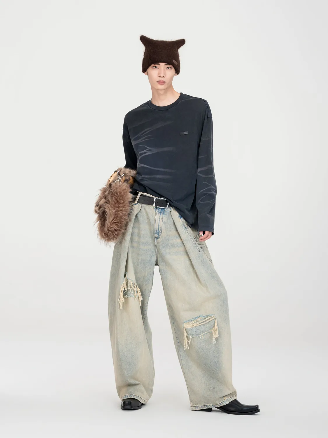 Feng Chen Wang Dark Navy langærmet t-shirt navy