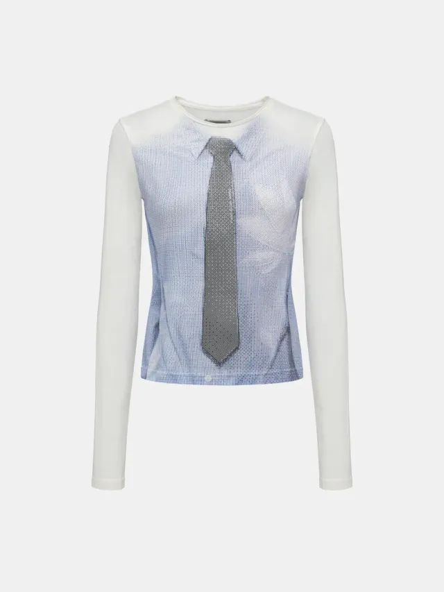 Feng Chen Wang Dislocated Collar Tie-Print Tee langærmet