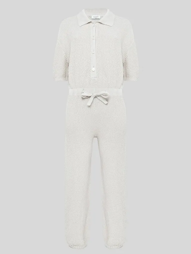 Laneus Knit jumpsuit creme bomuld bindebælte
