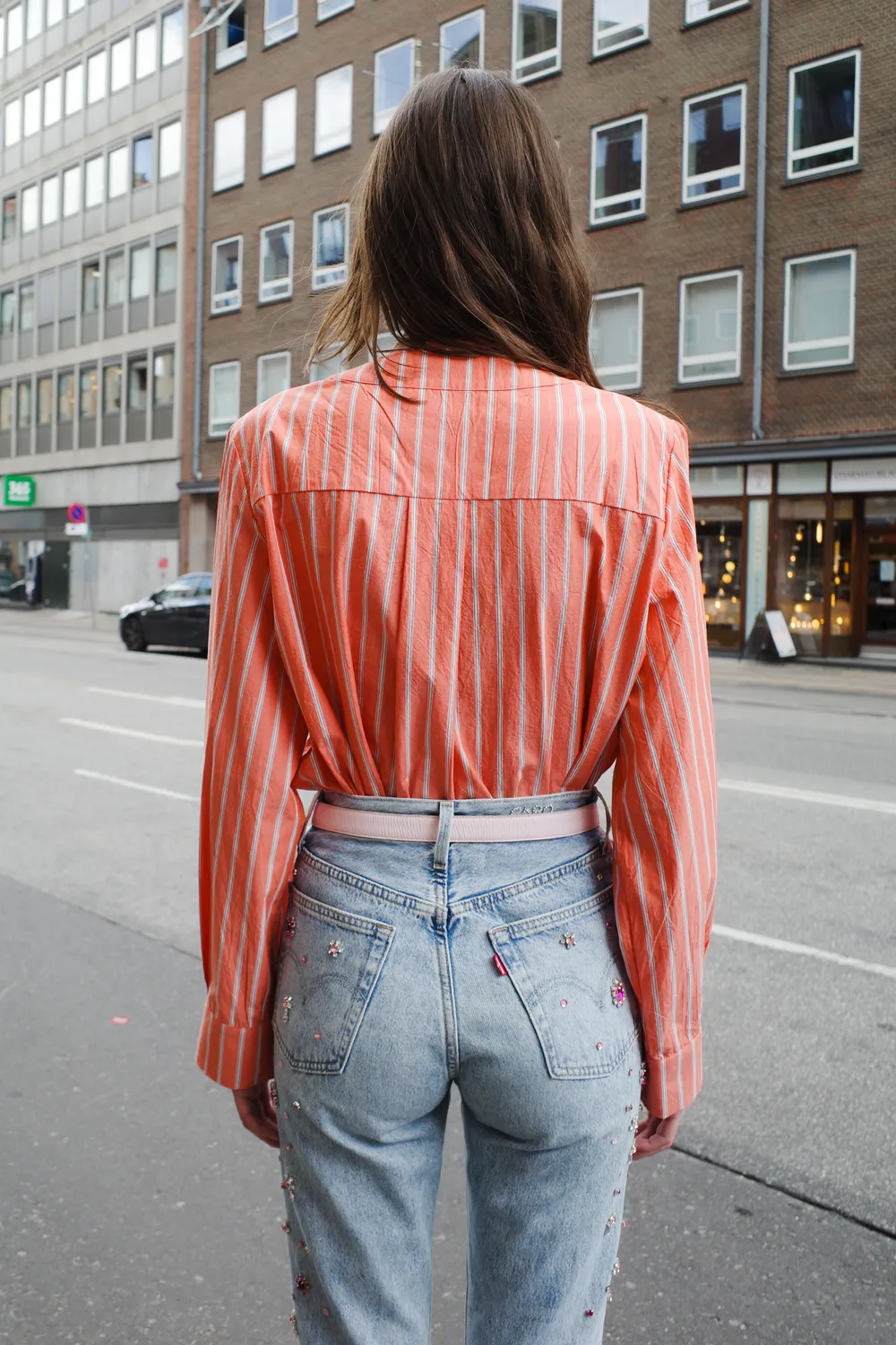 Caro Editions Maja skjorte orange stribet bomuld