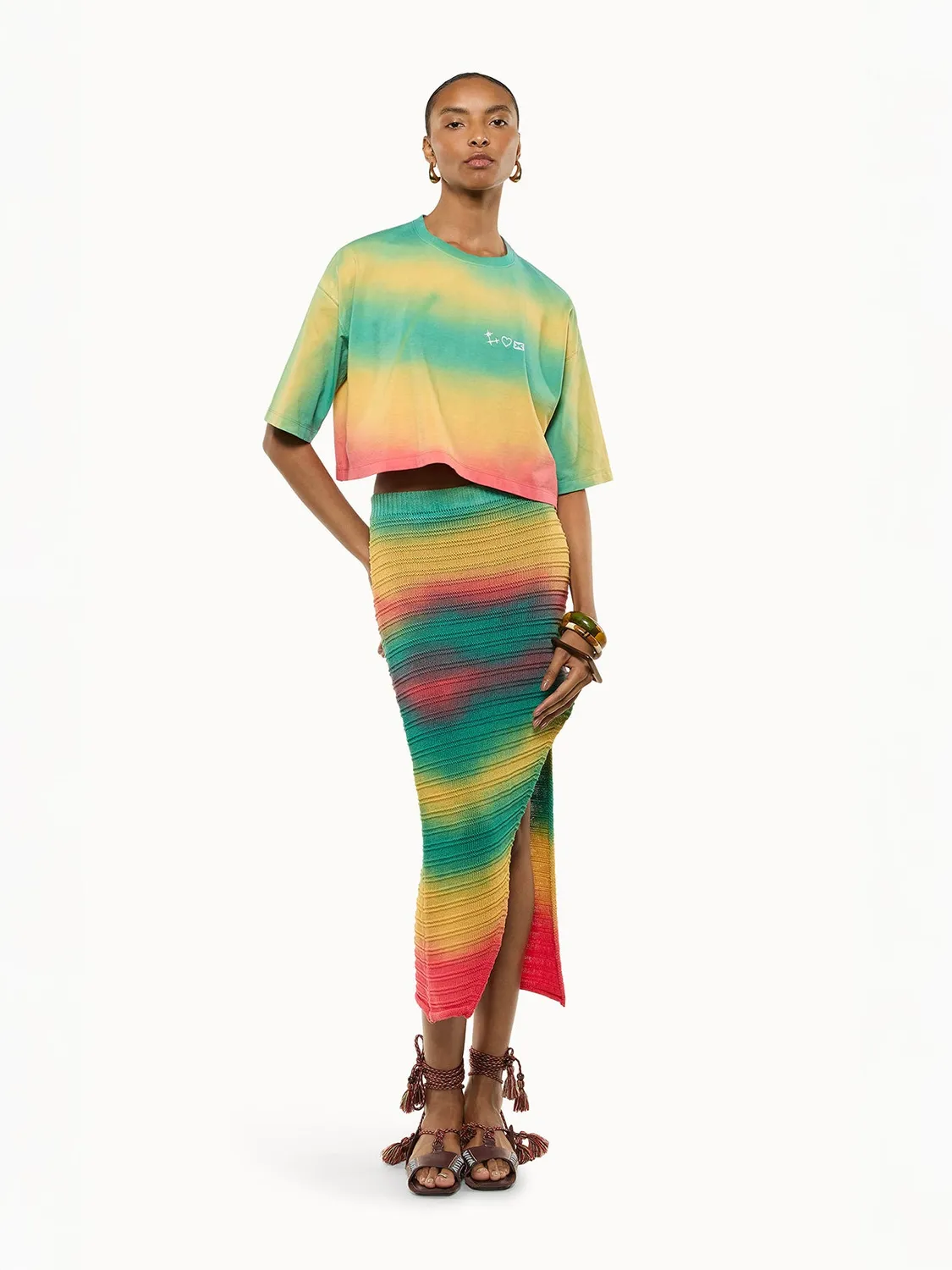 Laneus Cropped Over Rainbow T-Shirt multicolour bomuld