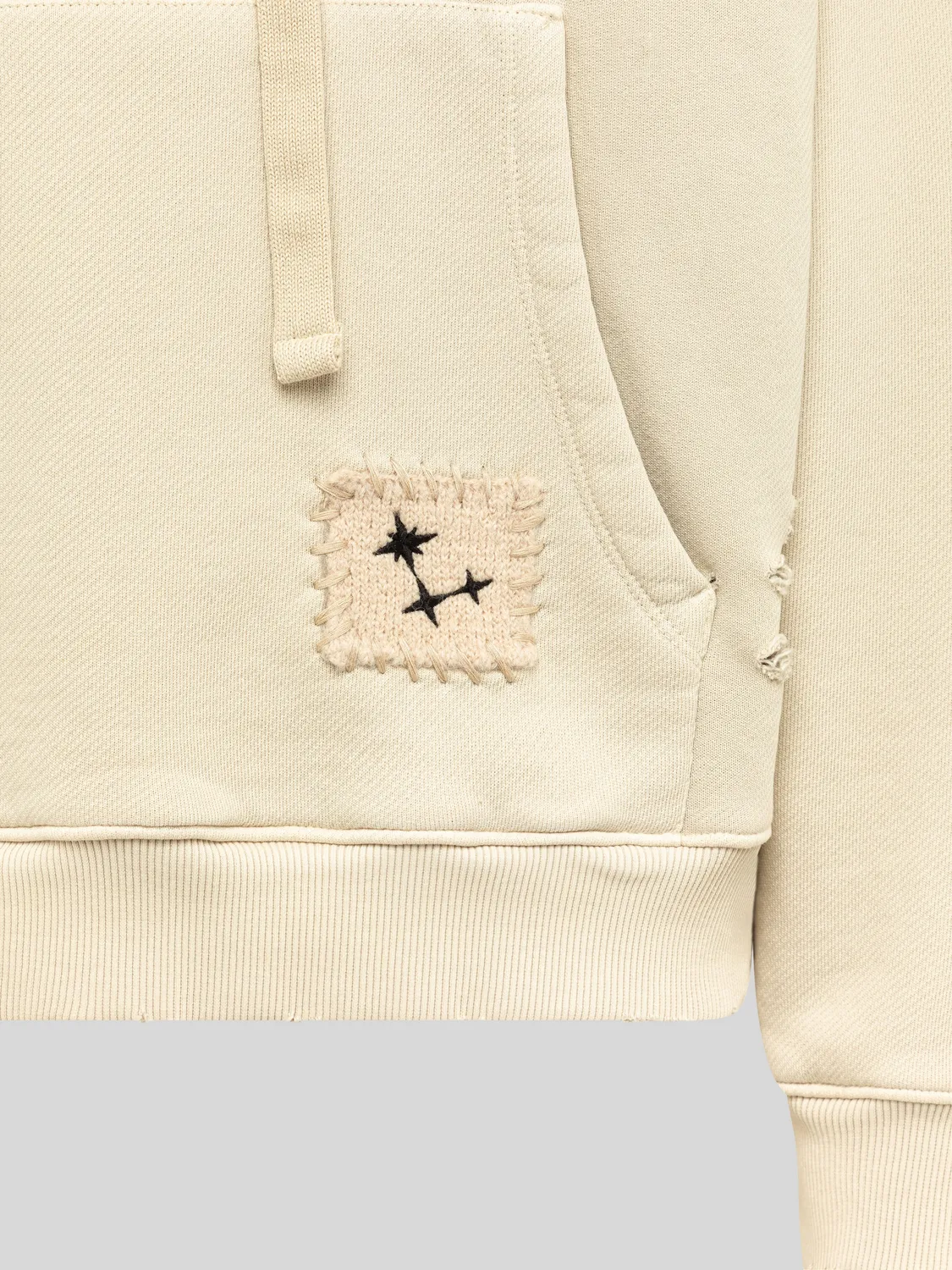 Laneus hoodie cream destroyed bomuld