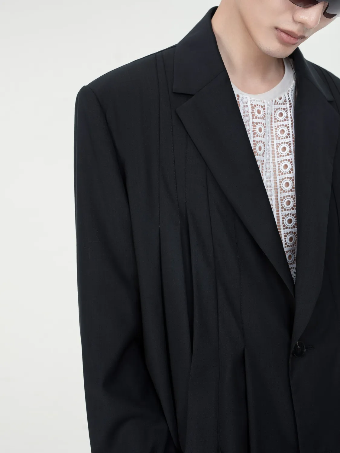 Feng Chen Wang Irregular Pleats blazer løs uld