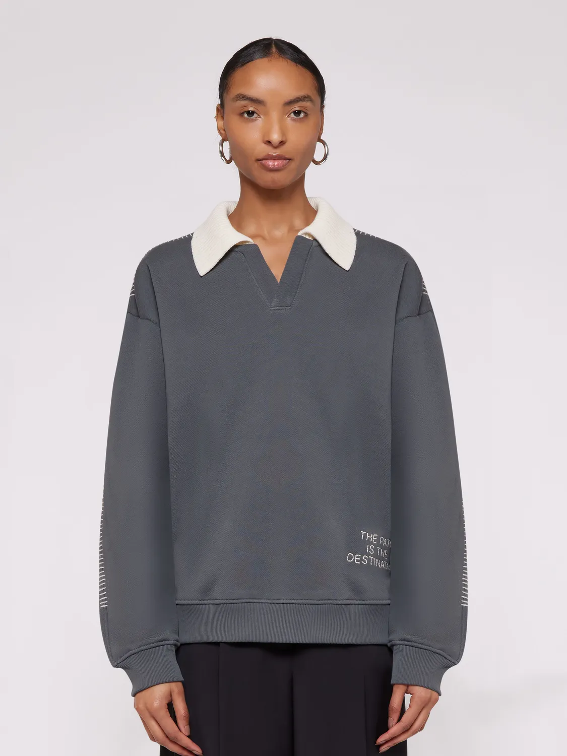 Laneus Boxy Fit polo sweatshirt grå bomuld