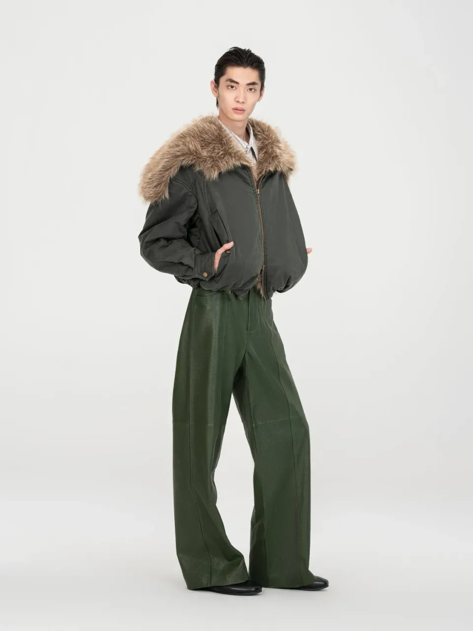 Feng Chen Wang grøn vatteret jakke teddykrave XS-XL