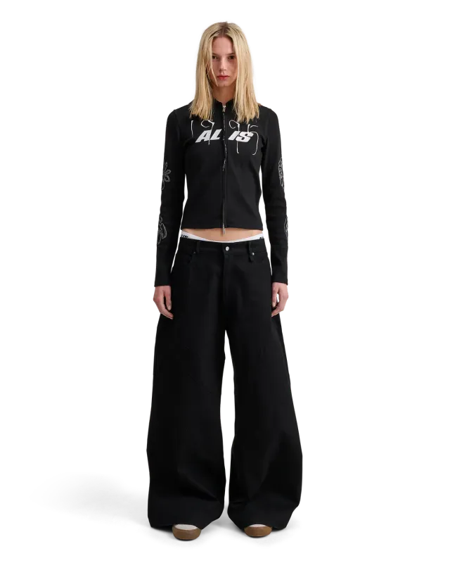 Alis Nortey hoodie sort lynlås ribbet cropped